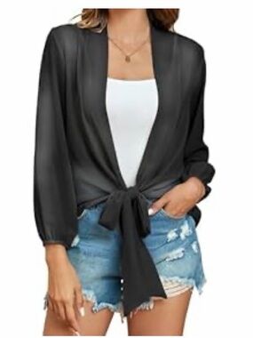 Macy's Ladies Black Tie-Front Blouse. NEW. Size large